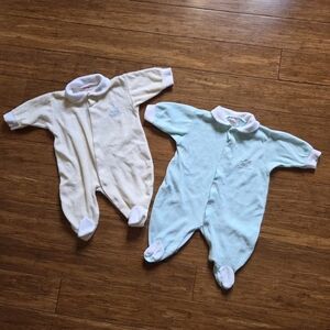 Vintage 80s 90s Snugabye Baby Footed Sleepers Set – Pastel Terry Velour Onesies
